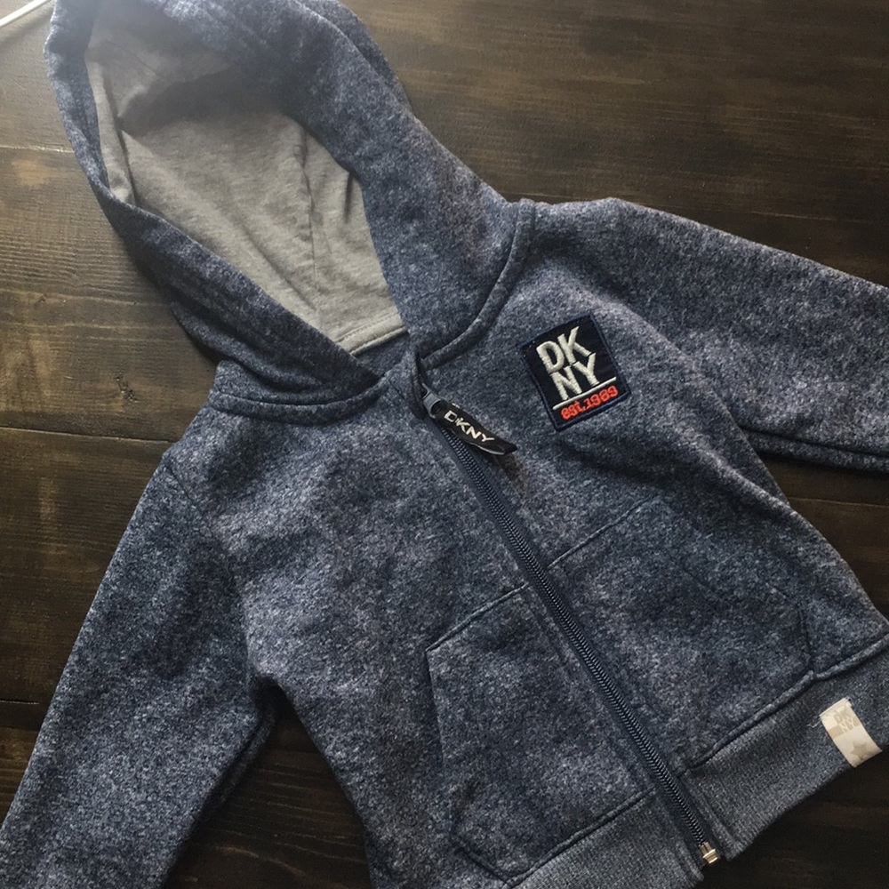 12M Marbled Blue DKNY Boys zipper sweater w/ hood